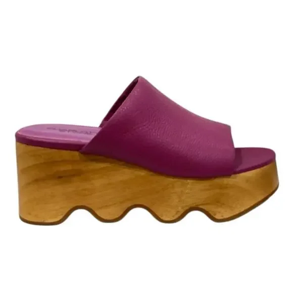 Charlotte Stone Truman Platform Mule Clog Leather Magenta Wood Sole Size 8 - Picture 5 of 13